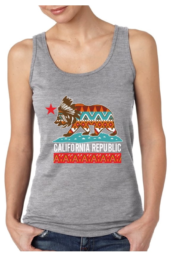 Patriotic Tank Top for Women California Tribal Bear - S M L XL 2XL Cali Graphic Tee - California USA State Tee Top Gift