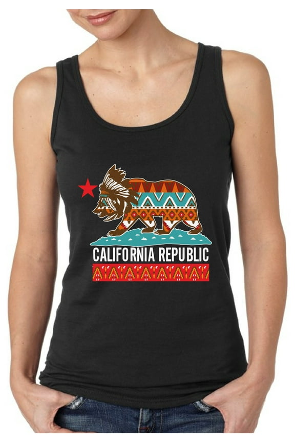 Patriotic Tank Top for Women California Tribal Bear - S M L XL 2XL Cali Graphic Tee - California USA State Tee Top Gift