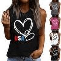 Patriotic Tank Tops for Womens Independence Day Pullover Sweater Blouses Round Neck Tee Camisole American Flag Printed Vest Lounge Dressy Camis Beach Holiday Clothes