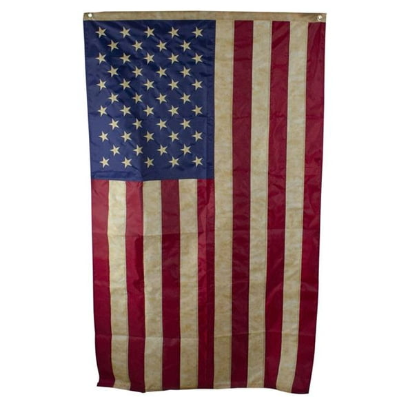 Patriotic Tea-Stained Embroidered American Flag with Grommets - 3 x 5 ft.