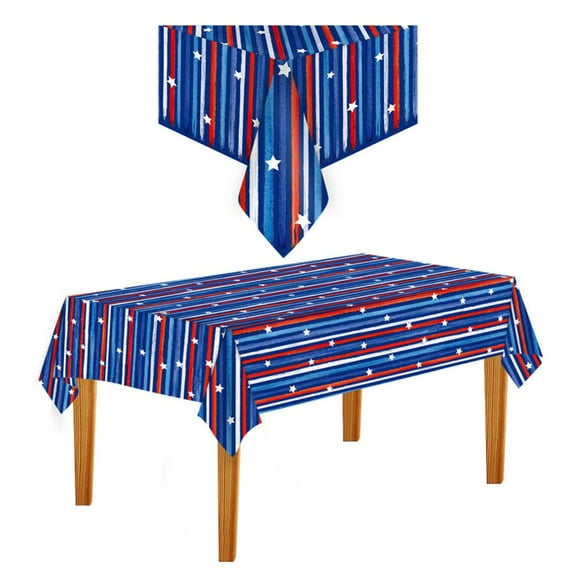 Patriotic Theme 3 Pack Disposable Plastic Tablecloth 52 Inch. x 108 Inch. Decorative Rectangle Table Cover