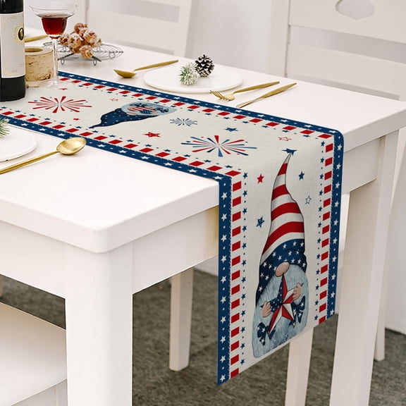 Patriotic Theme Tablecloth,Independence Day Table Runner,Dining Table Dresser Decor Scarf,Non-Slip Cotton Linen Table Runner,American 4th of July Holiday Party Table Flag