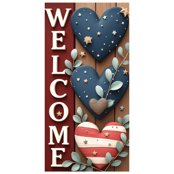 Patriotic Theme Welcome Banner Decorative Design Heart Shape Stars for Home Decoration Wall Decor Greeting Event