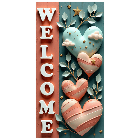 Patriotic Theme Welcome Banner Decorative Design Heart Shape Stars for Home Decoration Wall Decor Greeting Event