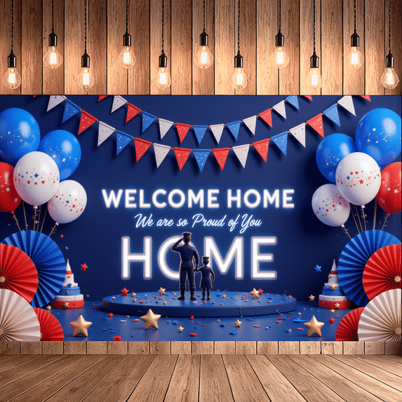 Patriotic Theme Welcome Home Military Family Banner for Homecoming Soldier Event Celebration