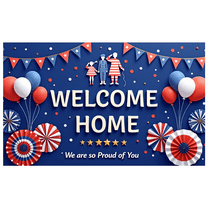 Patriotic Theme Welcome Home Military Family Banner for Homecoming Soldier Event Celebration