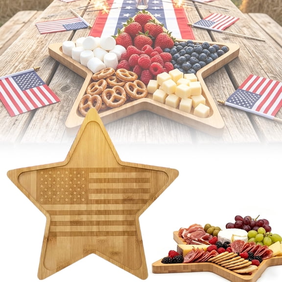 Patriotic Themed Square Solid Wood Serving Tray, 3131cm Rustic Wooden Platter, Multi Purpose Cheese Board Snack Fruit Display Tray for Holiday Tabletop Home Decor