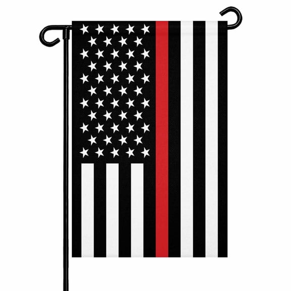 Patriotic Thin Red Line Flag Garden Flags for Outside Firefighter Double Sided Yard Flags Outdoor House Decoration, Small 12X18 Inch,