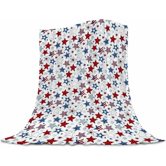 Patriotic Throw Blanket - 4th of July Memorial Day Independence Day American Flag Stars & Stripes Blankets - Red White Blue Plush Flannel USA Throw for Kids Boys Girls Couch Sofa Bed