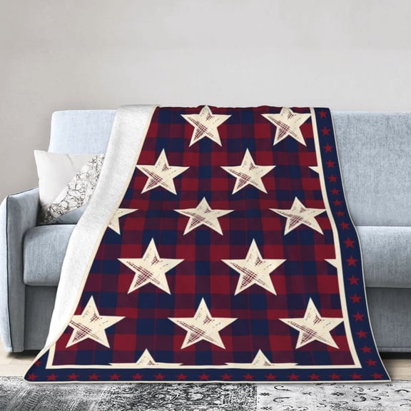 Patriotic Throw Blanket, American Stars Buffalo Plaid Design Blanket, Cozy Home Decor for Sofa Couch Bed 50x40