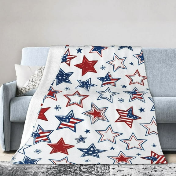 Patriotic Throw Blanket Queen Size Big 4th of July Memorial Day Fourth of July Blanket Bed Couch Soft Fleece Blanket Stars and Stripes Red White Blue American Flag Veteran Blanket 50x40