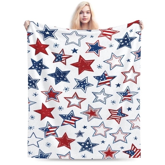 Patriotic Throw Blanket Queen Size Big 4th of July Memorial Day Fourth of July Blanket Bed Couch Soft Fleece Blanket Stars and Stripes Red White Blue American Flag Veteran Blanket 50x40