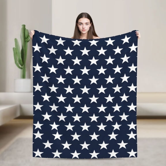 Patriotic Throw Blanket, Soft All-Season Flannel USA Flag & Star Throw for Travel and Bedroom Decor 50x40