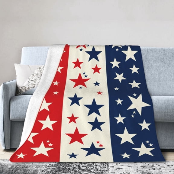 Patriotic Throw Blanket - Soft Flannel American Flag Throw, Red White and Blue Stars and Stripes for 4th of July 50x40