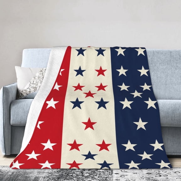 Patriotic Throw Blanket, Soft Flannel Stars and Stripes American Flag Throw for Memorial Day and Living Room 50x40