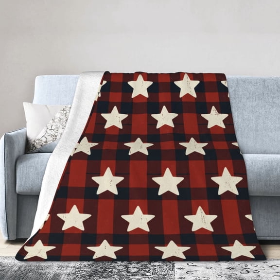 Patriotic Throw Blanket, Soft Flannel USA Flag & Stars Throw for 4th of July and Memorial Day Decor 50x40
