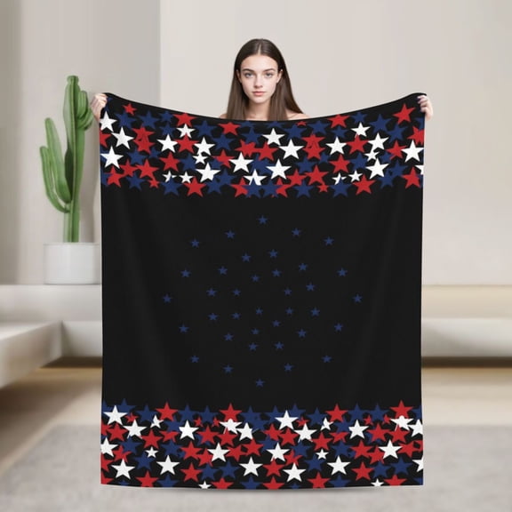 Patriotic Throw Blanket, Vintage Flag Blanket, Red White Blue Holiday Decor for Sofa Couch Bed, Memorial Day Gift for Adults 50x40