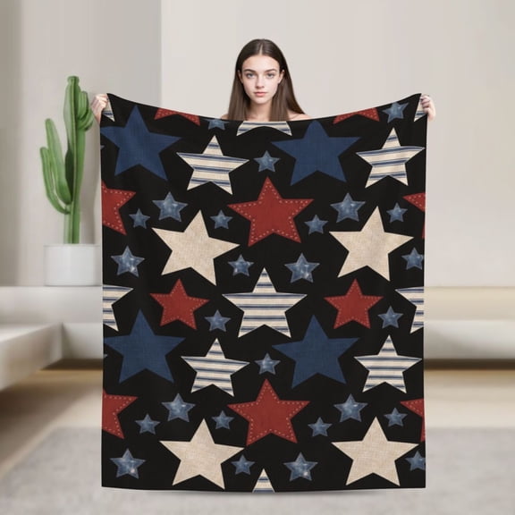 Patriotic Throw Blanket, Vintage Flag Blanket, Red White Blue Holiday Decor for Sofa Couch Bed, Memorial Day Gift for Adults 50x40