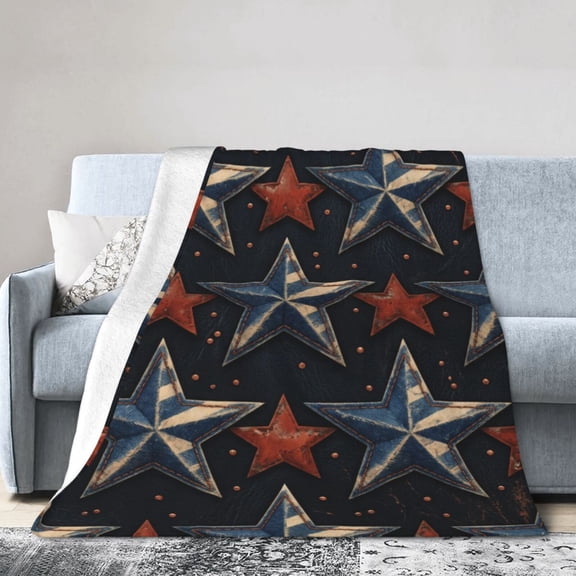 Patriotic Throw Blanket, Vintage Flag Blanket, Red White Blue Holiday Decor for Sofa Couch Bed, Memorial Day Gift for Adults 50x40