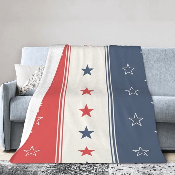 Patriotic Throw Blanket, Warm Flannel American Flag Print, Stars and Stripes Accent Decor for Bedroom 50x40