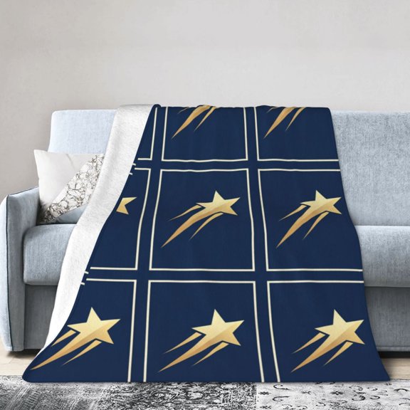 Patriotic Throw Blanket with American Flag & Blue Star Pattern, Soft Flannel Accent Throw for Living Room 50x40