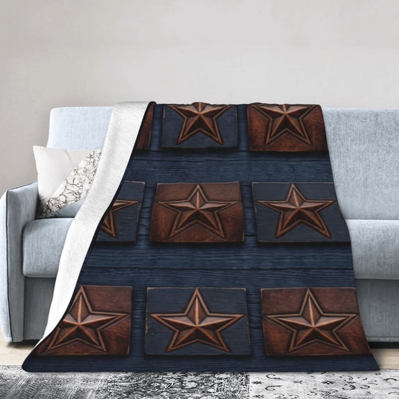 Patriotic Throw Blanket with American Flag & Blue Star Pattern, Soft Flannel Accent Throw for Living Room 50x40