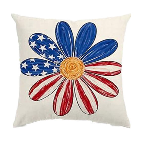 Patriotic Throw Pillow Cover, 4Th of July Decorations Outdoor, American Flag Pillow, Flower Throw Pillow, 18X18 Inch 1Pcs Independence Day Star Stripe Daisy Decorative Cushion