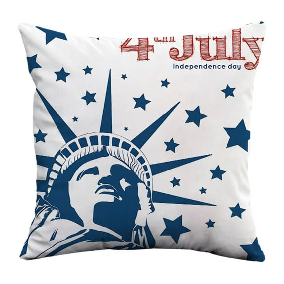 Patriotic Throw Pillow Covers, 4th of July Linen Pillow Case for Independence Day, Memorial Day, Veteran's Day, USA, American Summer Outdoor Red White Blue Decorations (18x18Inch)