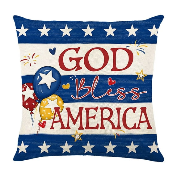 Patriotic Throw Pillow Covers, 4th of July Linen Pillow Case for Independence Day, Memorial Day, Veteran's Day, USA, American Summer Outdoor Red White Blue Decorations (18x18Inch)