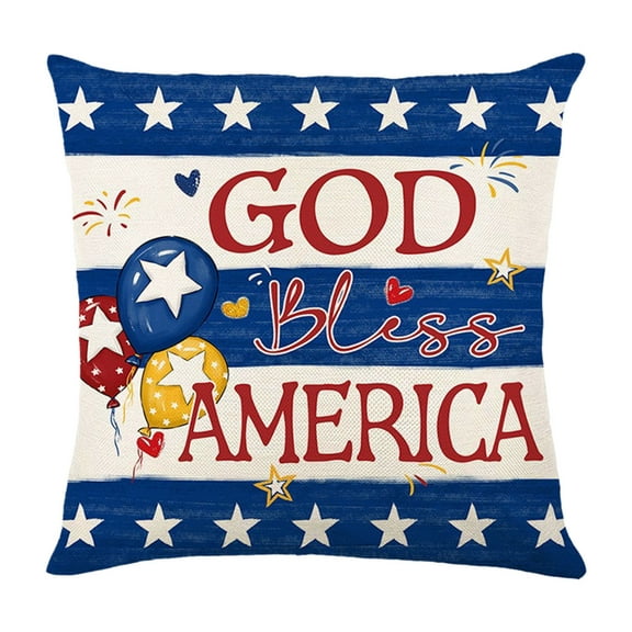 Patriotic Throw Pillow Covers, 4th of July Linen Pillow Case for Independence Day, Memorial Day, Veteran's Day, USA, American Summer Outdoor Red White Blue Decorations (18x18Inch)