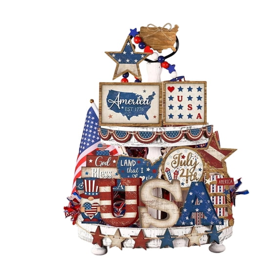 Patriotic Tiered Tray Decor Collection Figurines For Memorial Day 250th Anniversary for Home Party Display