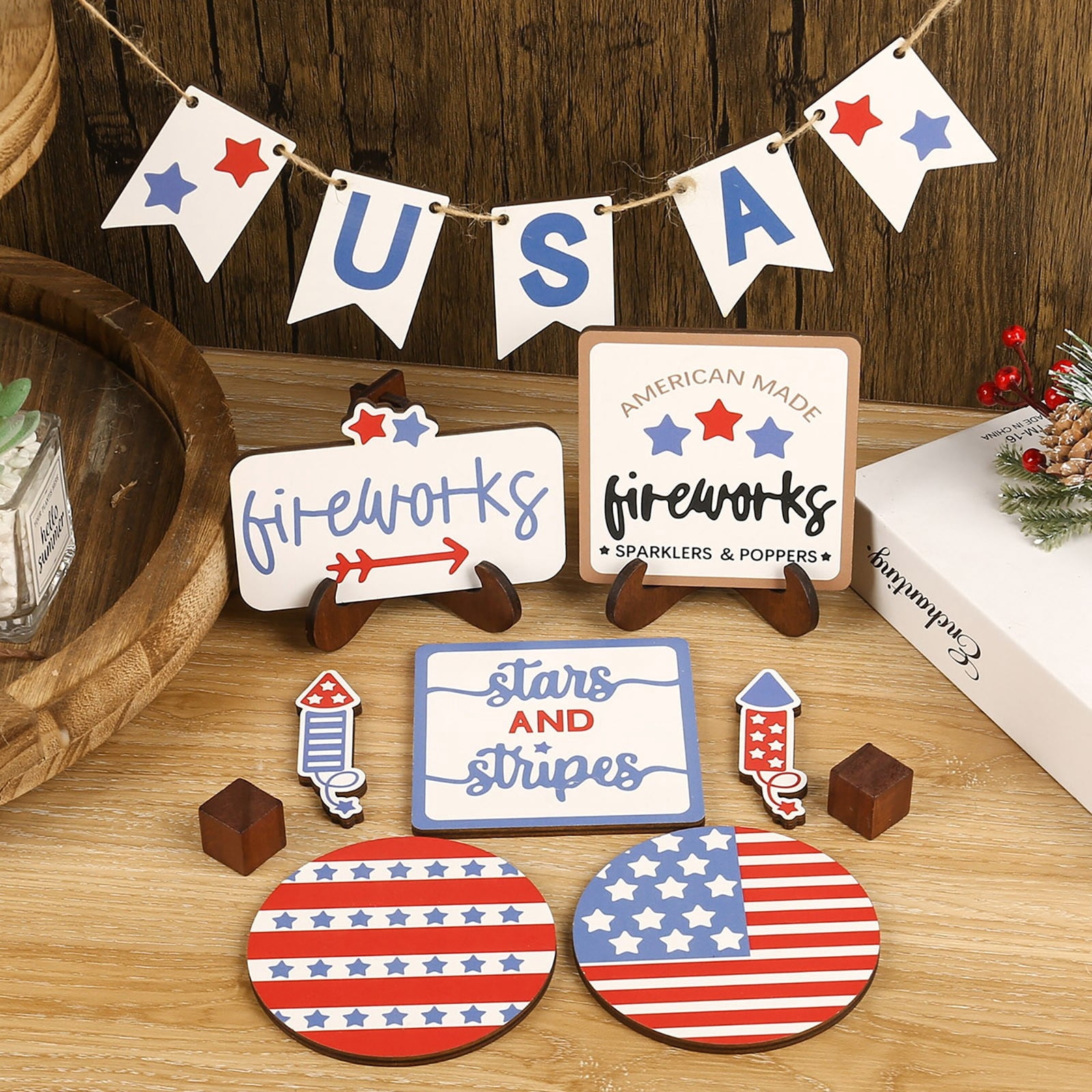 7 Pcs 4th Of July Wooden Sign Decor - Patriotic Tiered Tray Decorations For Independence Day - View #12