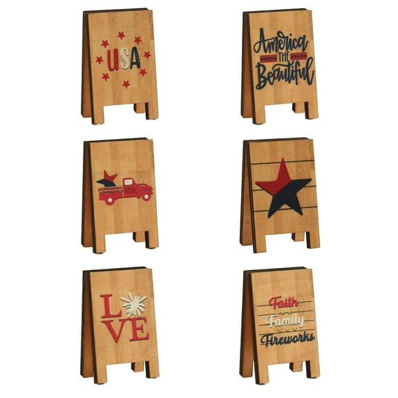 Patriotic Tiered Tray with Flag Wood Sign for Independence Day Memorial Day and Labor Day Family Party Celebrations 6PCS