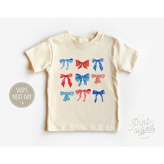 Patriotic Toddler Girl Shirt, Boho Coquette Bows Tee, Cute Fourth Of July Kids Shirt, Southern Girl TODDLER SHORT SLEEVE TEE BELLA CANVAS 3001T