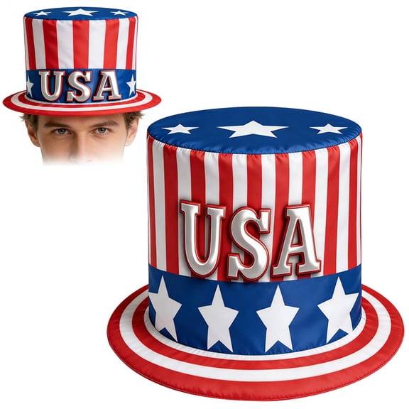 Patriotic Top Hat, 4th of July Hat,11X7.87inch American Flag Costume Hat, Independence Day Party Top Hat, Stars and Stripes Novelty Hat for Patriotic Parade Accessory and Holiday Party Decoration