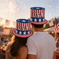 thumbnail image 1 of Patriotic Top Hat, with American Flag, Red White Blue, Classic Festive Look, Fit For Holiday Celebration, Costume Event, Themed Party Independence Day 250th Anniversary, 1 of 7