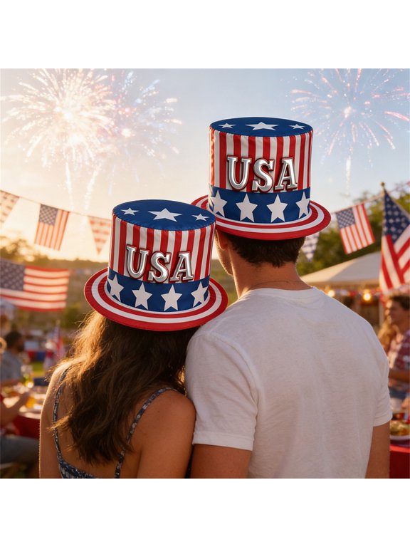 Patriotic Top Hat for Independence Day, American Flag Uncle Sam Hat 28cm, Red White Blue Party Accessory for July 4th Parade BBQ