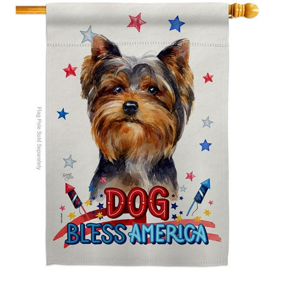 Patriotic Torkshire Terrier Animals Dog 28 x 40 in. Double-Sided Decorative Vertical House Flag for Decoration Banner Garden Yard Gift