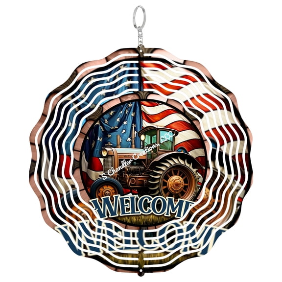 Patriotic Tractor Farming 3D Wind Spinner Fourth Of July Kinetic Metal Art