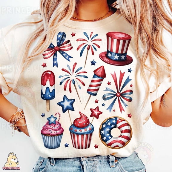 Patriotic Treats and Fireworks T-Shirt Design, 4th of July Red White Blue Sublimation PNG, Independence Day Shirt Graphic File