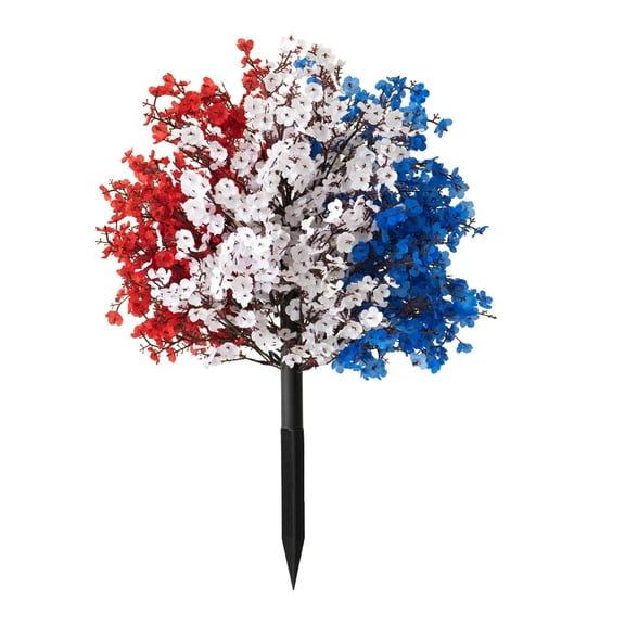 Patriotic Triple Bloom Garden Stakes - Red, White & Blue Artificial Babys Breath Arrangements on Stakes for Yard, Flag Day, Memorial Day & July 4th Home Outdoor Decor