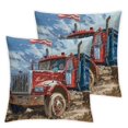 thumbnail image 1 of Patriotic Truck Driver USA Flag Red White & Blue Box Trucks Throw Pillow, 1 of 7