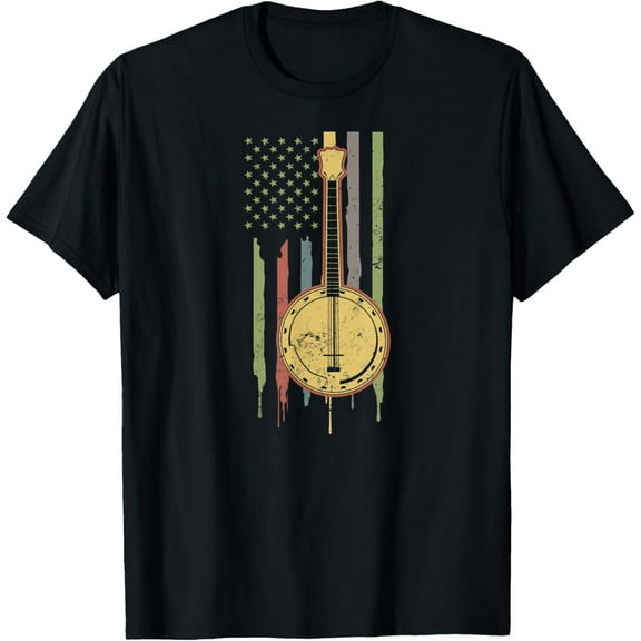 Patriotic US American Flag Design Vintage Banjo T-Shirt