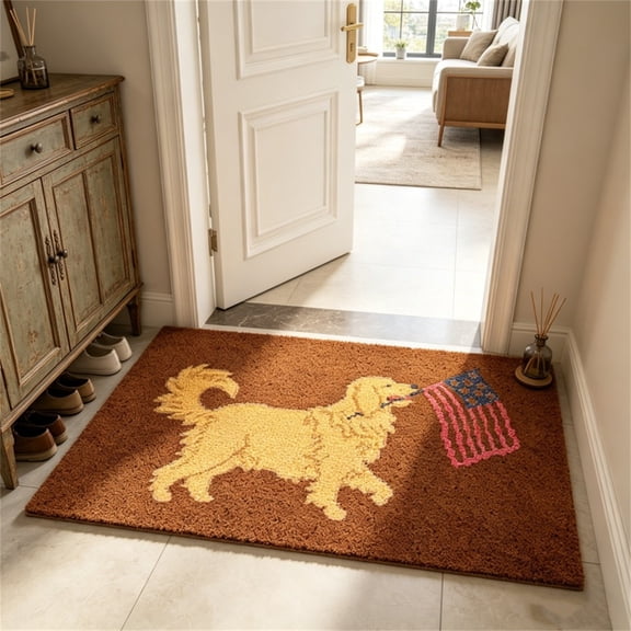Patriotic US Flag Bath Mat, Independence Day Bow Ruffle Shower Rug, Ultra Absorbent Soft Thick Non Slip Floor Carpet for Bathroom Kitchen Entryway