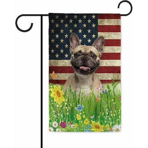 Patriotic US Flag French Bulldog Garden Flag Dog Wildflowers Floral Spring Summer 4th of July Outside Decor Flag Banner 12.5X18 Inch Double Side Style 4