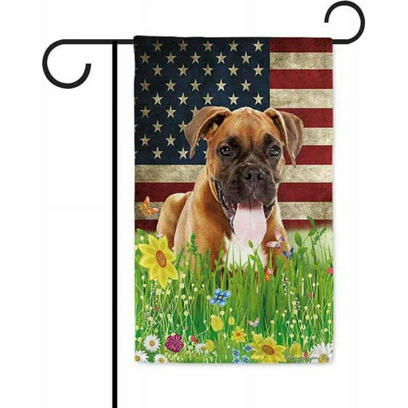 Patriotic US Flag German Boxer Garden Flag Dog Wildflowers Floral Spring Summer 4th of July Outside Decor Flag Banner 12.5X18 Inch Double Side Style 1