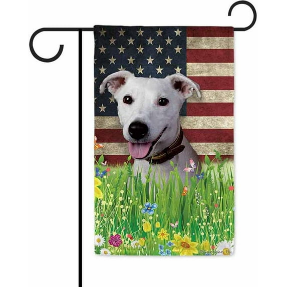 Patriotic US Flag Jack Russell Terrier Garden Flag Dog Wildflowers Floral Spring Summer 4th of July Outside Decor Flag Banner 12.5X18 Inch Double Side Style 3