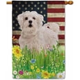 thumbnail image 1 of Patriotic US Flag Maltese Poodle House Flag Dog Wildflowers Floral Spring Summer 4th of July Outside Decor Flag Banner 28X40 Inch Double Side Style 2, 1 of 6