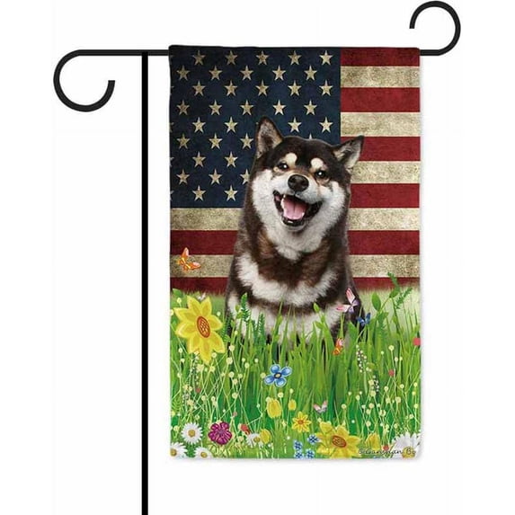 Patriotic US Flag Shiba Inu Garden Flag Dog Wildflowers Floral Spring Summer 4th of July Outside Decor Flag Banner 12.5X18 Inch Double Side Style 2