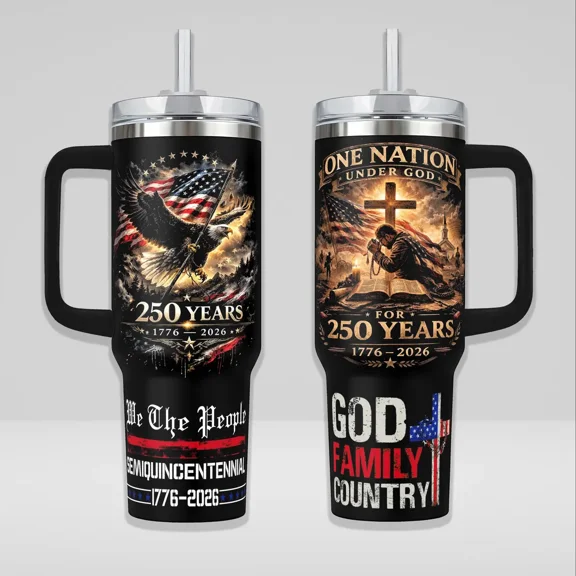 Patriotic USA 250 Years American Flag Eagle, Patriot Gifts, 40oz Tumbler With Handle, Stainless Steel Insulated Travel Cup for Hot and Cold Drinks